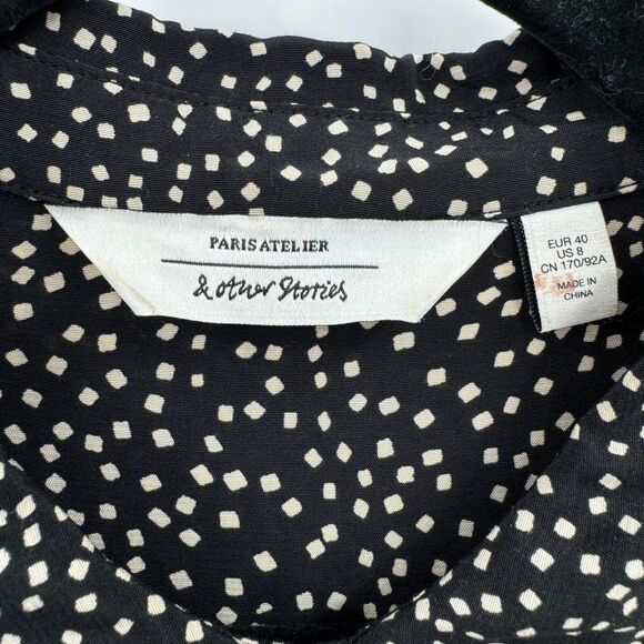 & OTHER STORIES Black Tan Speckled Button Down Long Sleeve Shirt Dress Size 8 - Picture 8 of 9